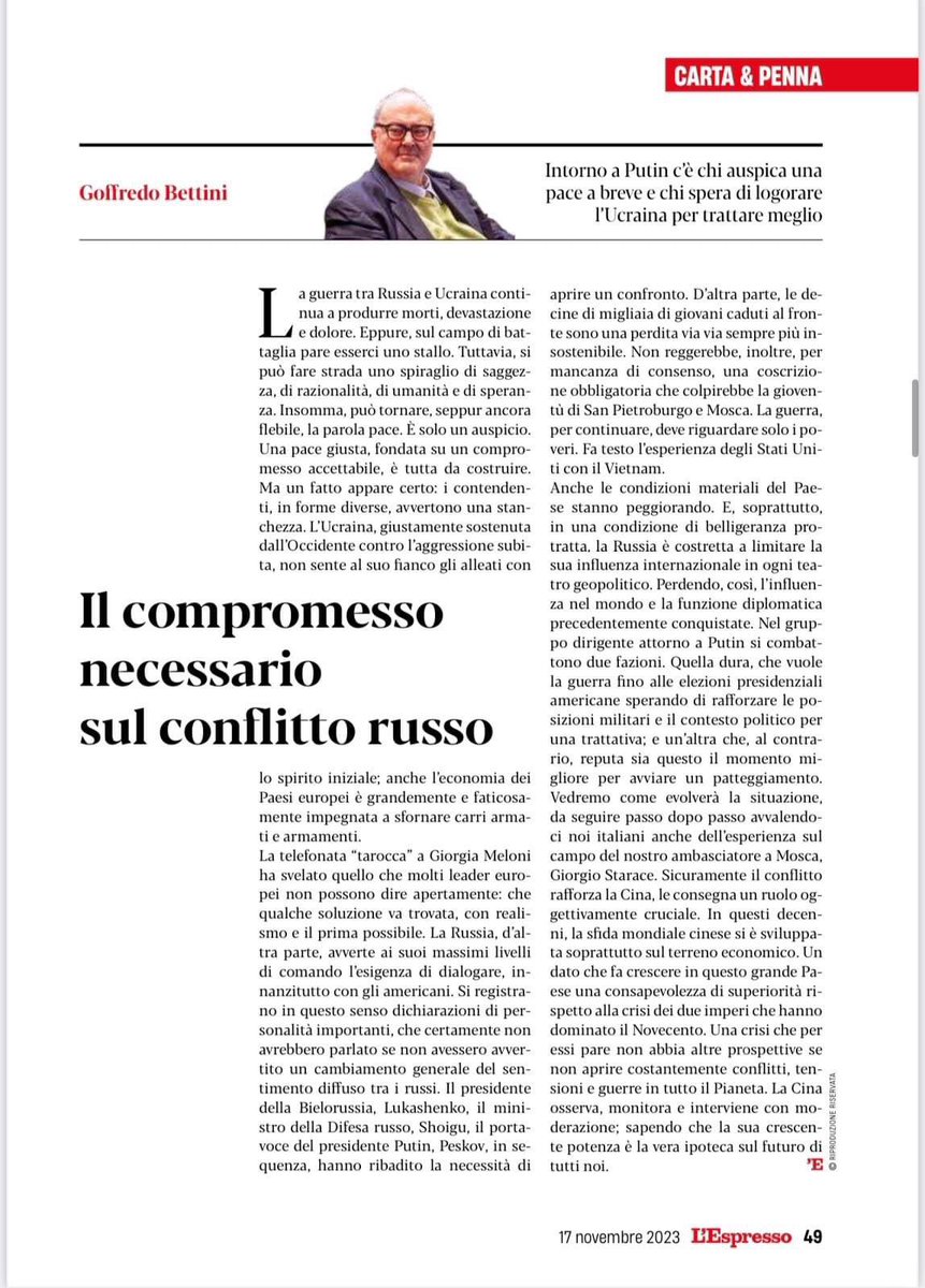 Cari amici,

Vi segnalo il mio intervento pubblicato dall'Espresso sulle prospettive della guerra in Ucraina
