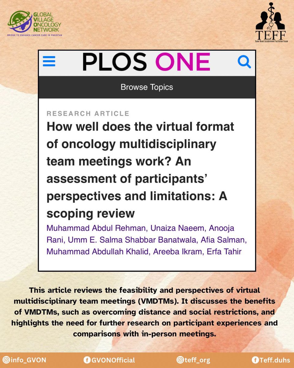 How well does the virtual format of oncology multidisciplinary team meetings work? An assessment of participants’ perspectives and limitations: A Scoping Review

We are excited to share the latest publication by our team members in Plos One, published on 16th November 2023.