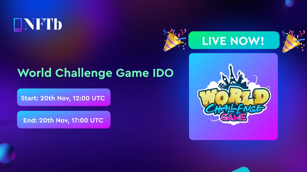 🔥The @WorldChallengeG #IDO is now LIVE! 🪙IDO Price: $0.950 USDT 📈Listing on WhiteBIT: 21 Nov, 12:00 UTC 🔥Claiming on NFTb: 21 Nov, 11:30 UTC 📌Private Pool Bronze (T1) - $600 Silver (T2) - $1050 Gold (T3) - $2400 Platinum (T4) - $3300 📌Public Pool - $500 🎲World…