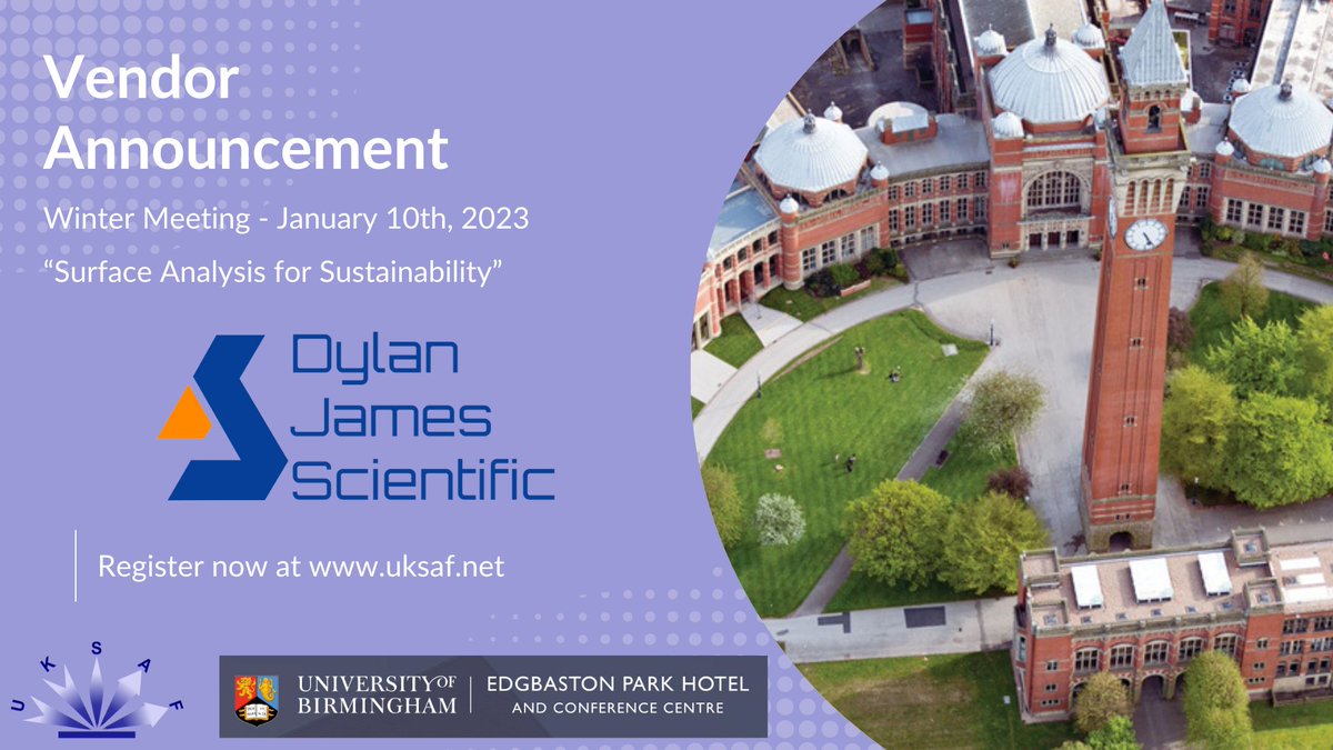Registration is open for our meeting in Birmingham on January 10th. Over the next few days we will be highlighting our confirmed vendors and speakers, the first of whom are <a href="/DylanJamesSci/">Dylan James Scientific</a> dylanjamesscientific.com

Please visit uksaf.net to register for the meeting!