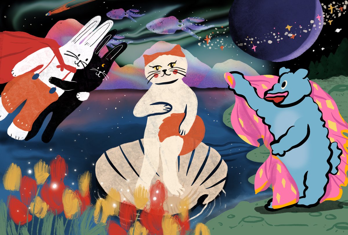 objktcom's tweet image. 'The Birth of Tabby' by @ichacho

"Inspired by the famous painting by Sandro Botticelli, The Birth of Venus, here's my tribute to the birth of goddess of love and beauty.

Featuring the Tabby Cat as "Venus" because tabby cats are known for being very affectionate. They purr and…