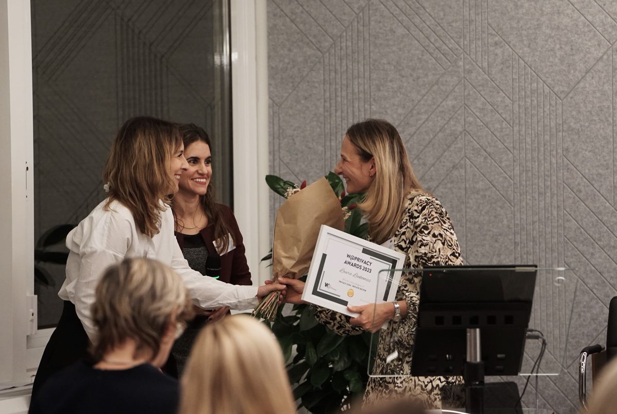 womenprivacy's tweet photo. We would like to congratulate again the winners of the 2023 W@Privacy #Awards last week:
✨Privacy Pioneer @laumann
✨Privacy Icon - private sector @LauraLinkomies 
✨Privacy Icon - public sector @jelinek_andrea 
✨Rising Star @nataliabielova 
#eudatap #privacy 1/x https://t.co/MOiA7Zonza
