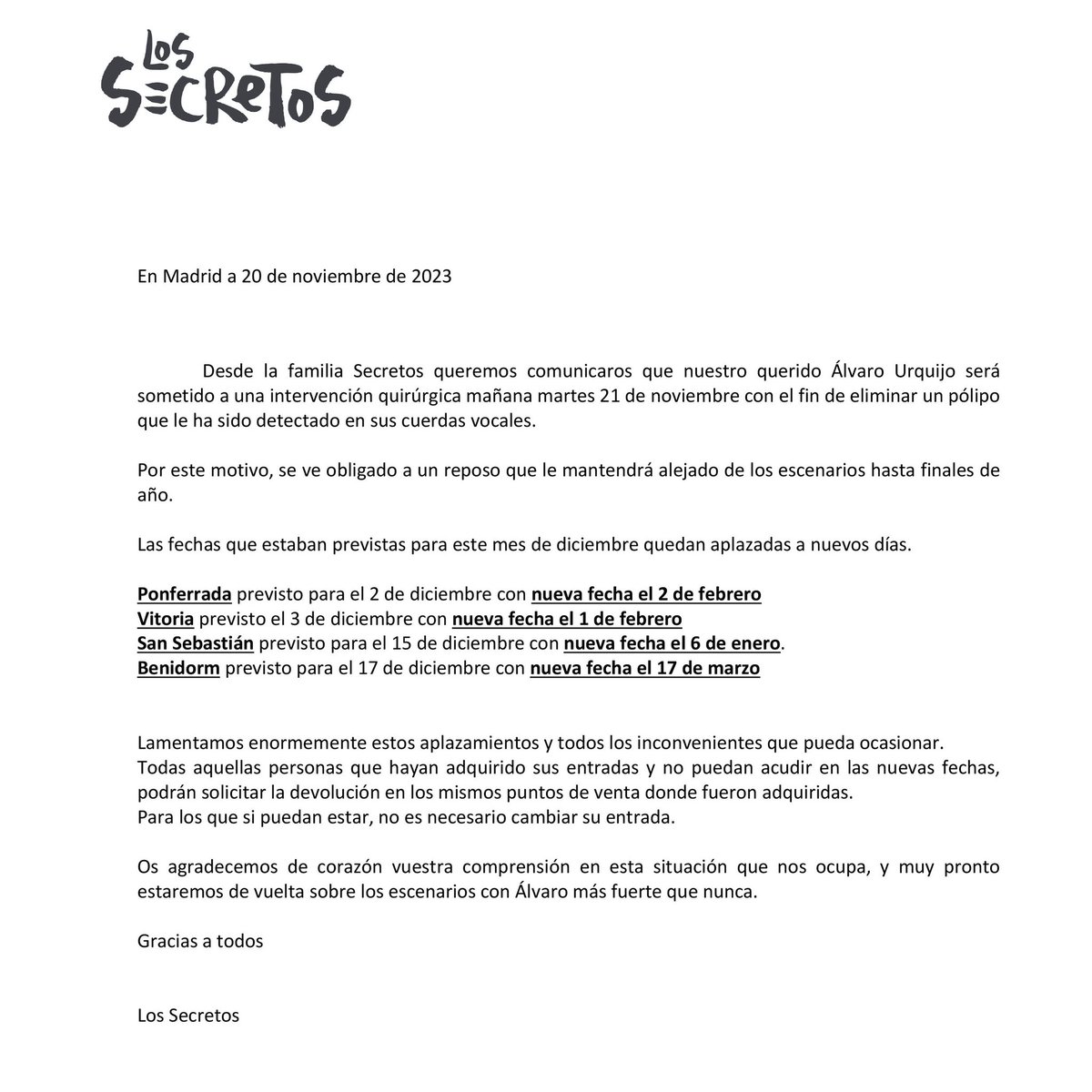 los_secretos's tweet photo. ⚠️ COMUNICADO ⚠️ https://t.co/zVeLXk0Vkx