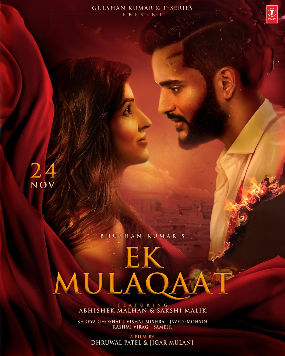 AbhishekMalhan4's tweet photo. How far will you go love? ❤‍🔥👩🏻‍❤️‍👨🏻 

#EkMulaqaat Story unveils on 24th November

#tseries #BhushanKumar @TSeries #SakshiMalik @shreyaghoshal @VishalMMishra @javedmohsinMZK #Sameer @DhruwalPatel @jigar_mulani https://t.co/zodc6z9Y9y