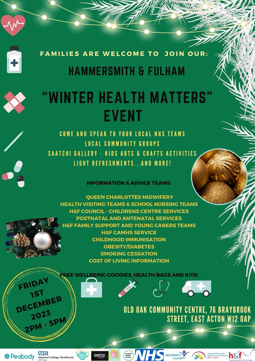 Winter Health Event at old oak community centre, 1st December, 2 - 5.