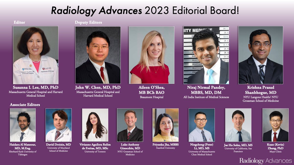 Meet the editors of Radiology Advances, the new @RSNA open access journal. We're now accepting submissions! academic.oup.com/radadv @OUPAcademic @AileenO_Shea @sohn522 @HalmansourMD @NingchengLi @KZhangMayo @PriyankaJhaMD @LGinocchioMD @shanbhoguekp