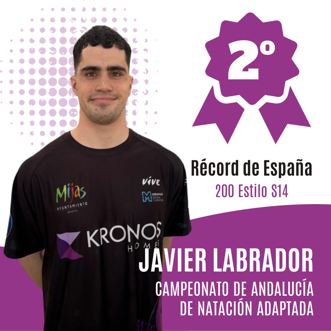 Estamos muy orgullosos por los fantásticos resultados en el Cto. de Andalucía de Natación Adaptada 🤩 Javier Labrador y Jaime Montero se han traído 8 medallas. Jaime ha ganado en los 100m Mariposa S9 y Javier ha logrado un nuevo Récord de España en 200m Estilos S14 👏👏👏
