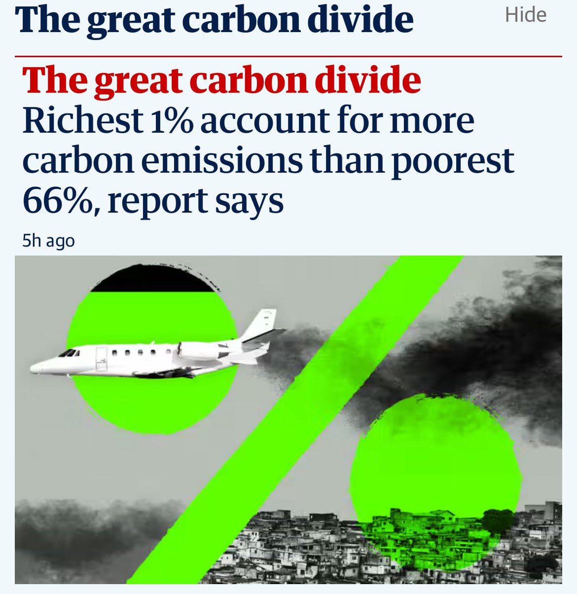 The richest 1% of humanity is responsible for more carbon emissions than the poorest 66%, with dire consequences for vulnerable communities and global efforts to tackle the climate emergency: theguardian.com/environment/20… #ClimateEmergency 🤬