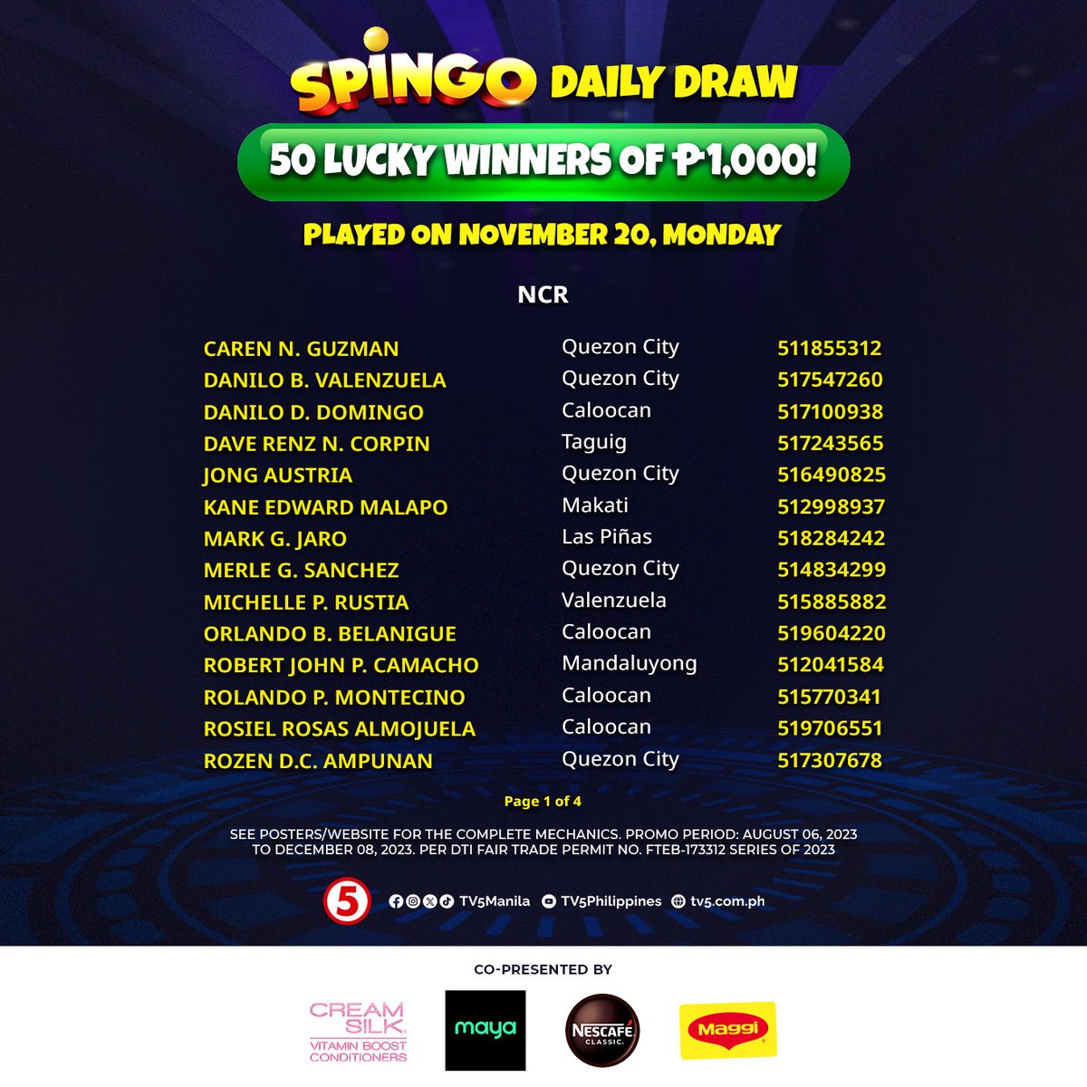 TV5manila's tweet image. Happy ang Monday para sa lucky Pinduteros at Pinduteras na makatatanggap ng Daily Consolation Prize na P 1K mula sa #SpinGo! 🥳