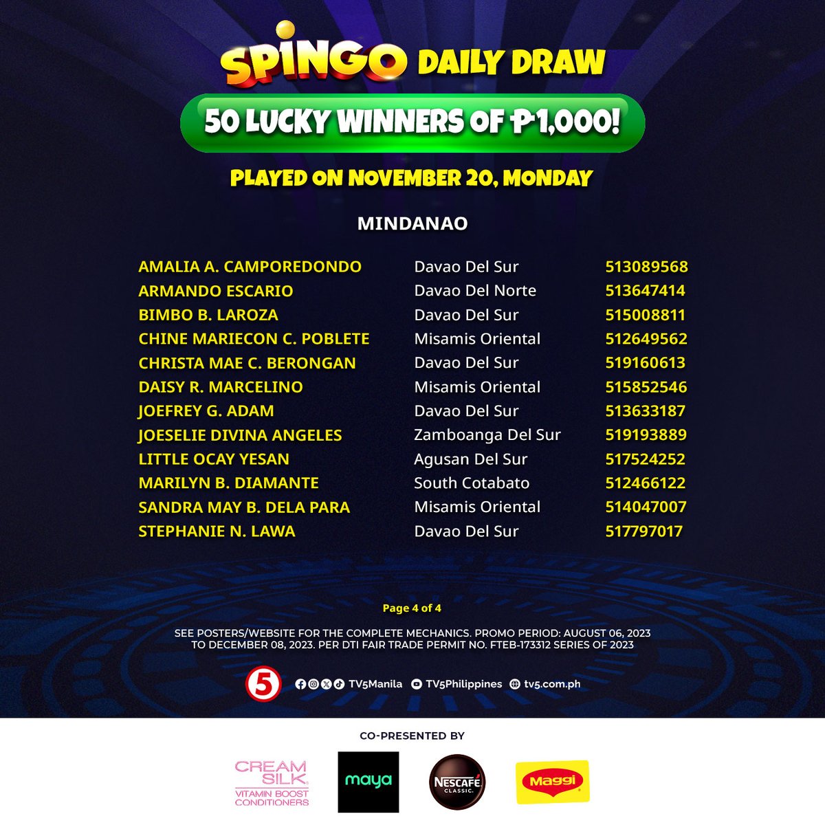 TV5manila's tweet image. Happy ang Monday para sa lucky Pinduteros at Pinduteras na makatatanggap ng Daily Consolation Prize na P 1K mula sa #SpinGo! 🥳