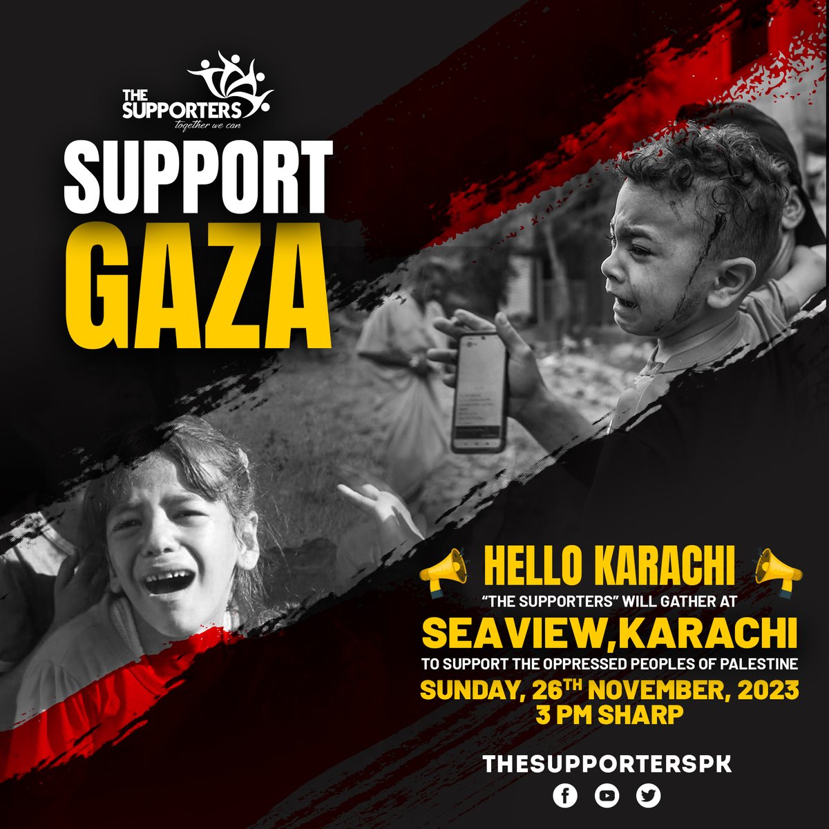 TheSupportersPk's tweet photo. HELLO KARACHI!!📣📣

Let's meet on Sunday November 26, 2023 at Sea View Karachi Sharp at 3:00 pm.
Join hands to support Gaza.

THE SUPPORTERS

follow us on:
https://t.co/7kYibXgRi7
https://t.co/Ym1vx490A5
https://t.co/2BmZbhM8gP https://t.co/Id7gW1IRSZ