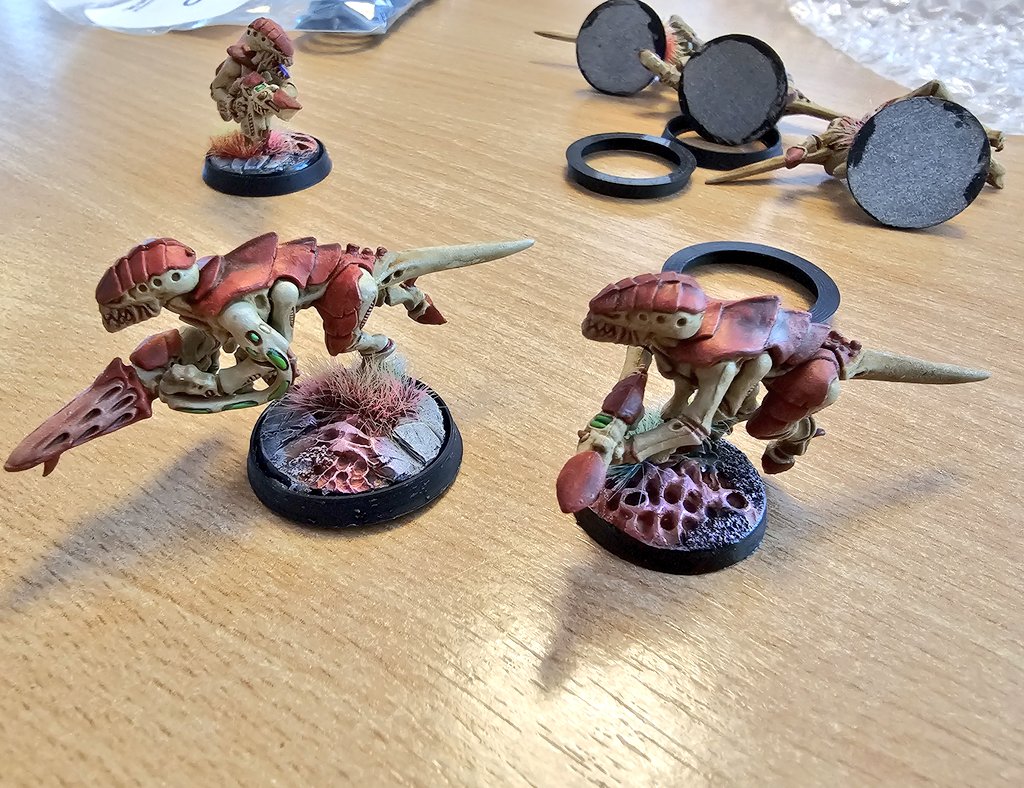 Huge shout out to <a href="/WinterdyneCM/">Maz Wiernikowski</a> The changes to tyrands were a kick to me, investing heavily into resin bases, I wanted a solution that was legal &amp; looked the part. Today, I have attached the adapters. The 25-28.5mm look very smart. Next 70 bugs need painting now #tyranids #Swarm