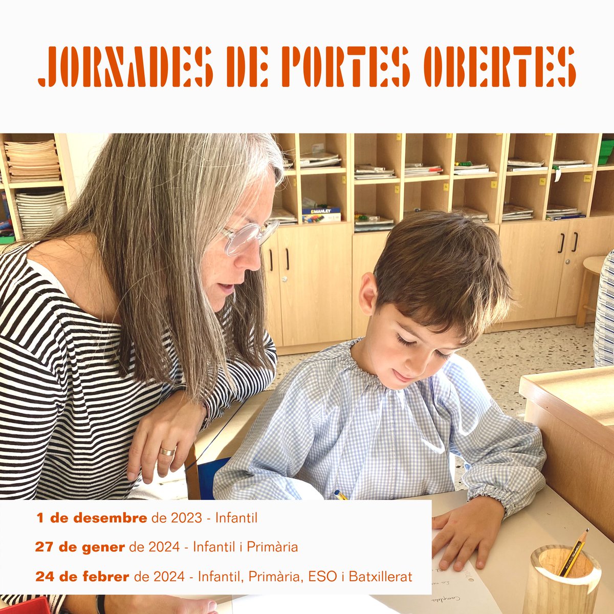 L'Escola oferirà diferents Jornades de portes obertes al llarg del curs.
Us podeu inscriure a la pàgina web de la nostra Escola.
cutt.ly/A1R0Wl3