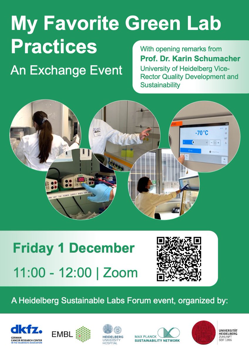 Join us on the 1st December, for our latest event organised through the Heidelberg Sustainable Labs Forum. Whether you are a novice looking to learn or an expert willing to share your experience, this event promises to be a dynamic discussion of ideas. #GreenLabs #Heidelberg 🌍