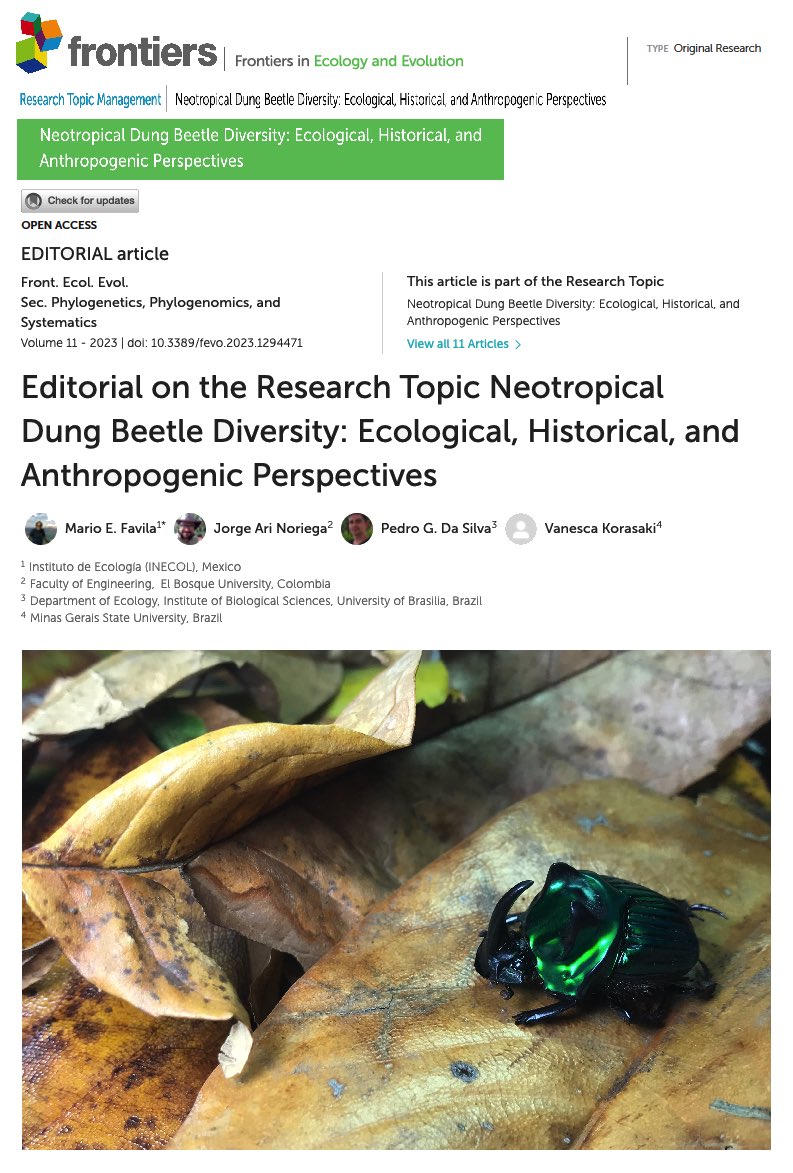 New Paper! Editorial introduction of our Neotropical Dung Beetles topic-book. @FrontEcolEvol #ecology #Diversity #neotropical