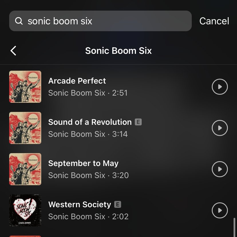 full SB6 back catalogue is finally available on instagram music for all your story, reel and posts. spruce up that profile with your favourite punk weirdos 😃

go get creative and tag us in @sonicboomsix eh 👌