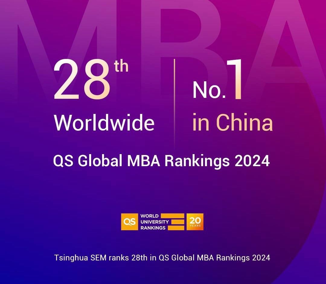 Tsinghua Global #MBA Program ranked 28th worldwide & 1st in China in @worlduniranking QS Global MBA Ranking 2024, with the Thought #Leadership indicator at 9th globally. If you’re interested, don’t forget to apply before April 22, 2024! More: bit.ly/40C3QmY #JoinTsinghua