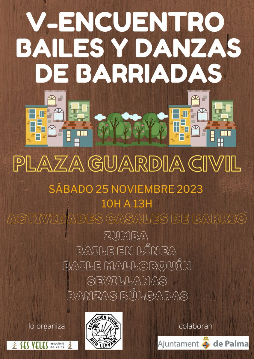💃 El sábado 25 de noviembre tienes una cita en la 📍 plaza de la Guardia Civil 👉 con el V Encuentro de Bailes y Danzas de Barriadas.⏰ De 10 a 13h actividades de Casals de Barri 🤗 y mucha música y diversión. ¡Te esperamos!