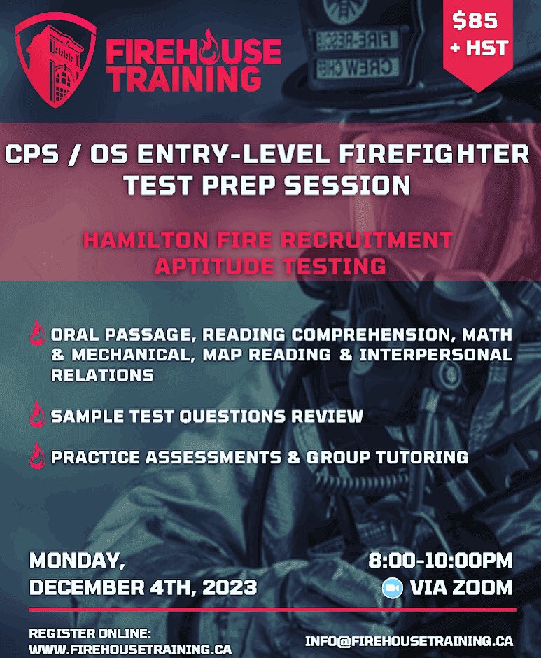 FirehouseTrain1's tweet image. Did you put in your application for the upcoming Hamilton Fire Department Recruitment? Are you ready for the aptitude test? This two and a half hour online training class is fantastic for those aspiring firefighters. Sign up now! #linkinbio #aptitude #testtutor