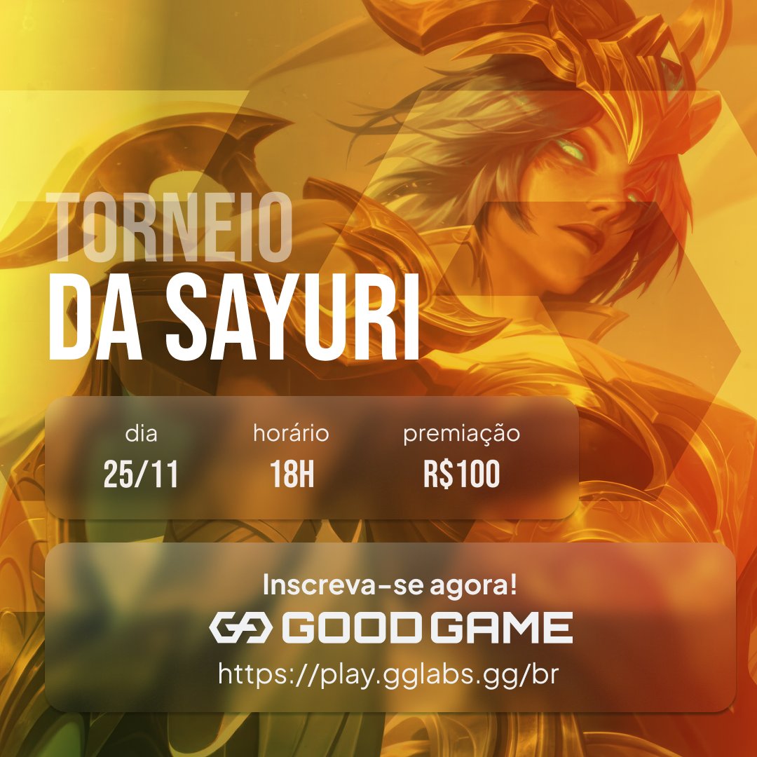 goodgamebrasil's tweet photo. TORNEIO EXPLOSIVO COM PRÊMIO DE R$100!
Em parceria com Amanda Sayuri, apresentamos o Torneio Sayuri:
25 de Novembro às 18h 
https://t.co/16PbdvE4Pl https://t.co/Tj0g3IMai1