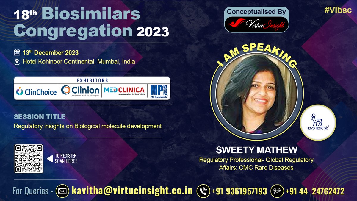 virtue_insight's tweet photo. Glad to welcome SWEETY MATHEW, Regulatory Professional- Global Regulatory Affairs: CMC Rare Diseases, Novo Nordisk  as our new speaker for #Biosimilars Congregation 2023  

For our upcoming conferences visit : https://t.co/u2zRKwEHPP

#VIbsc #virtueinsightbiosimilars #FollowonBiologics #Biologics #Biotherapeutics #Biopharmaceuticals #LegalAffairs #IntellectualProperty #ClinicalImmunology #Regulatory #Biotechnology #Biogenerics #lifesciences #pharmaceuticals #pharmaceuticalindustry #pharmanews #pharma #regulatoryaffairs #lifesciences #healthcare