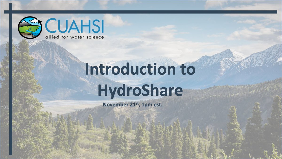 Join us tomorrow, Nov 21st, at 1 pm ET for an introductory HydroShare Webinar. We'll cover the basics, HS's integration with CUAHSI compute services and new and upcoming HS functionality. us06web.zoom.us/webinar/regist…
