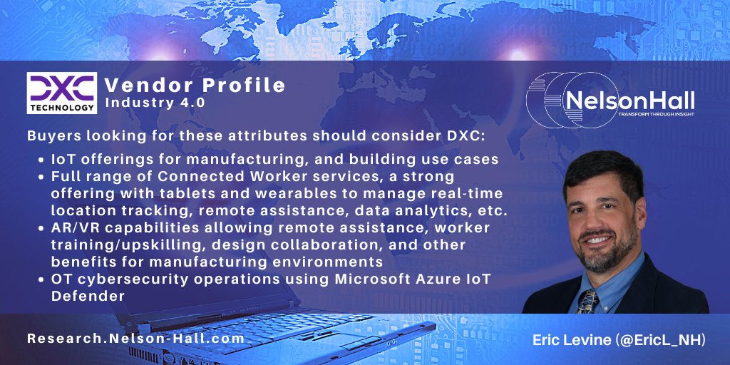 A new #NelsonHall vendor assessment by @ericl_nh analyzes <a href="/dxctechnology/">DXC Technology</a>'s offerings and capabilities in Industry 4.0: research.nelson-hall.com/sourcing-exper… #ITservices #ITS #digitaltransformation #data #analytics