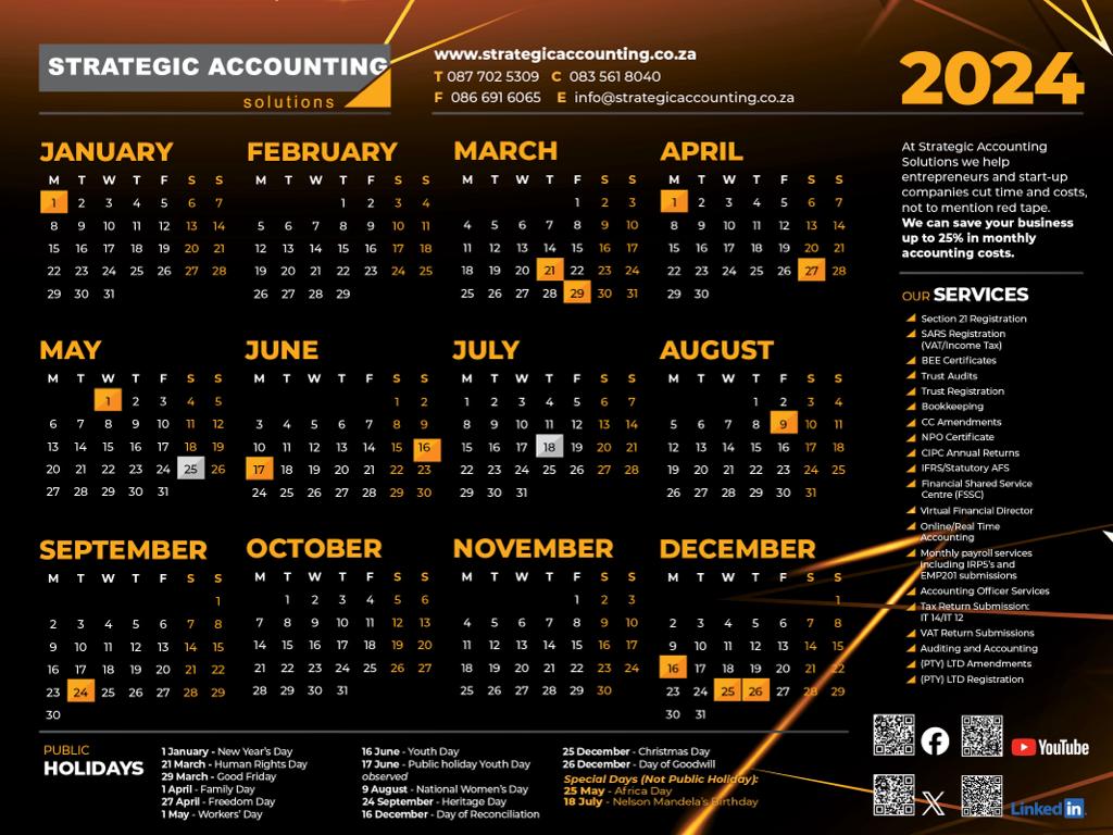 InfoStrat1's tweet image. We are getting ready for the next year already😄

Our 2024 calendar looks like this. 
Take a look at all the services we offer at Strategic Accounting Solutions.

#new #newcalendar#2024 #2024Loading #strategicaccountingsolutions #StrategicAccounting #balance#accountants #sandton