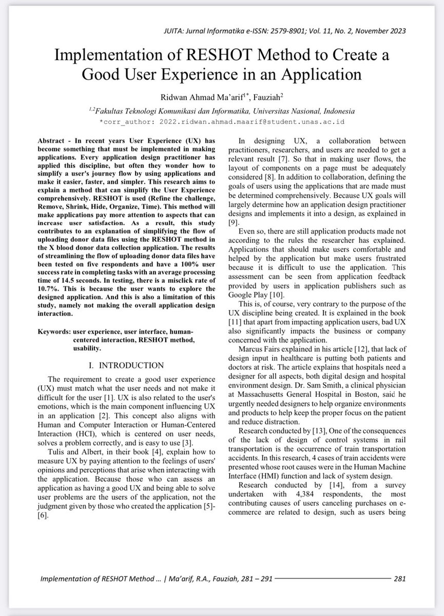 borryshasian's tweet photo. 🧐 Perlu metode menyederhanakan produk/layanan secara ilmiah? Jurnal ilmiah karya @ridwanahmadm udah rilis, ttg penggunaan metode RESHOT utk bikin user experience yang lebih baik.

👉🏼 Bisa baca &amp; download di https://t.co/KDzbfGY4eX

#productdesign #uxdesign #simplicity https://t.co/FY540VOiJu