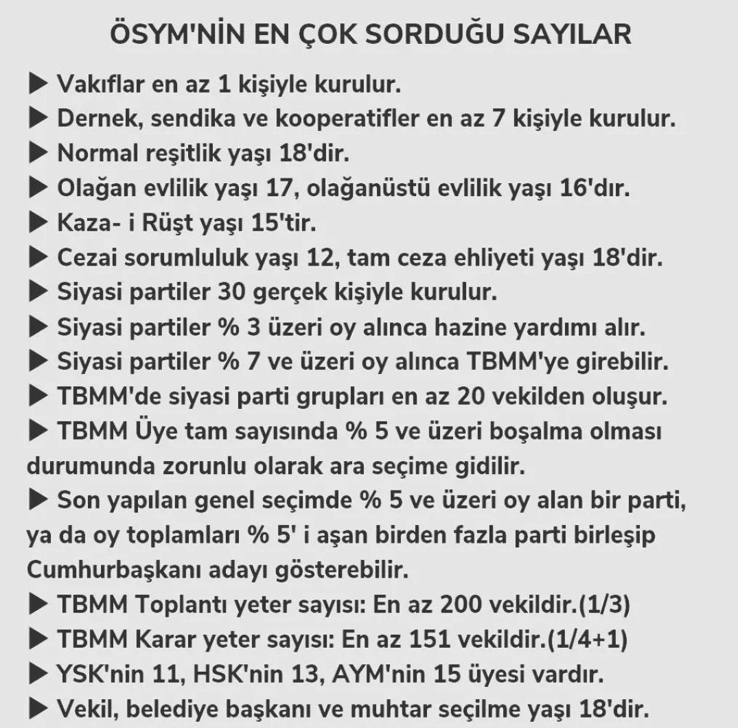 10Sinavhaz's tweet photo. ÖSYM’nin En Çok Sorduğu Sayılar 🌟 https://t.co/B4ltNMfm5f