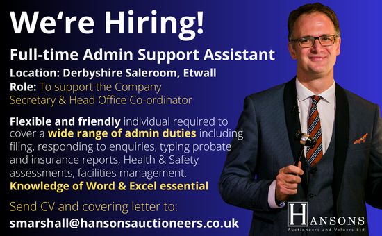 JOB OPPORTUNITY!

Come and join the friendly team at our #Derbyshire saleroom

#jobvacancies #derbyshirejobs #auctionjobs

@HansonsAuctions