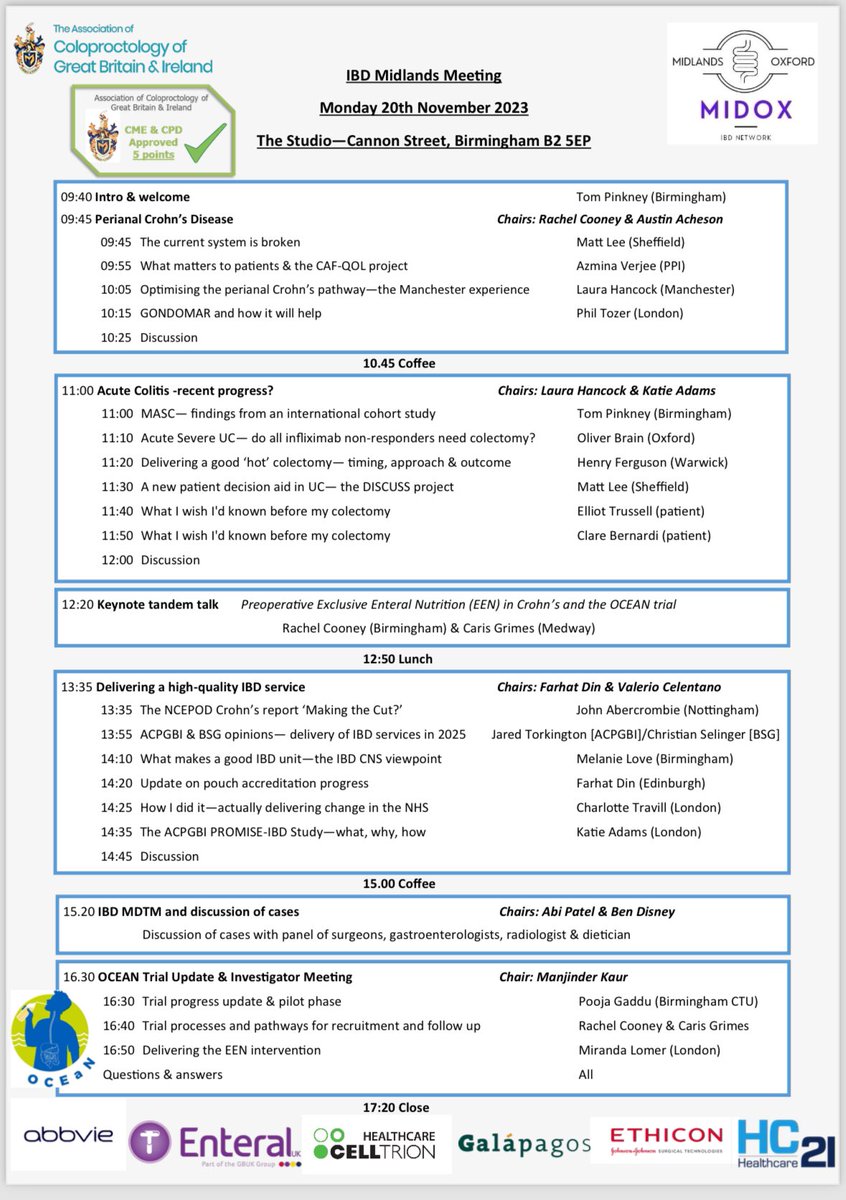 Our first tweet! Hear from @kjadams_surg and @littlemissileo about PROMISE IBD at the @ACPGBI #IBD Midlands meeting today. We're very excited! 😀 #ColorectalResearch #PROMS