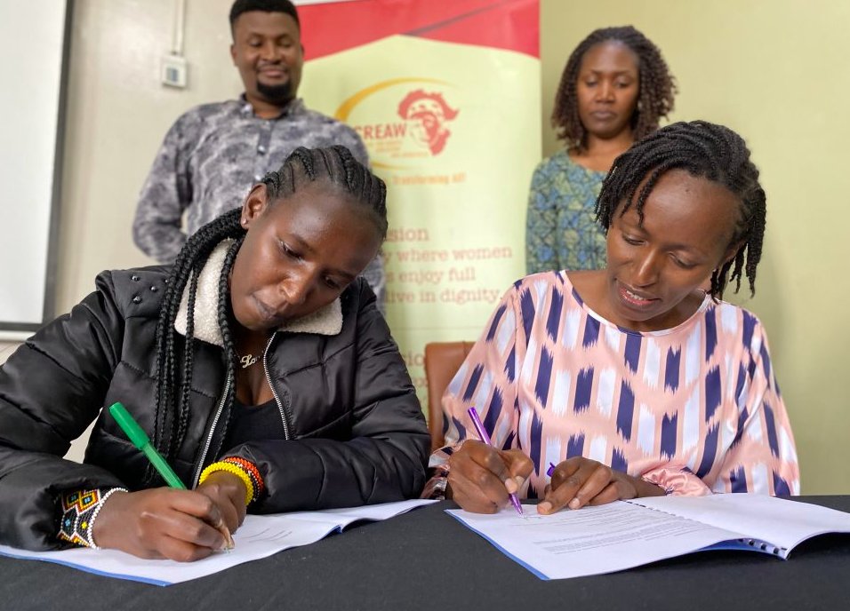 CREAWKenya's tweet photo. This is one of the 8 youth -led feminist women’s rights organisations (WROs) who have been selected for the Piscca Decid’Her project. On this day, CREAW signed the MOUs with the 8 organisations who we are sub granting. https://t.co/7iLbx0APam