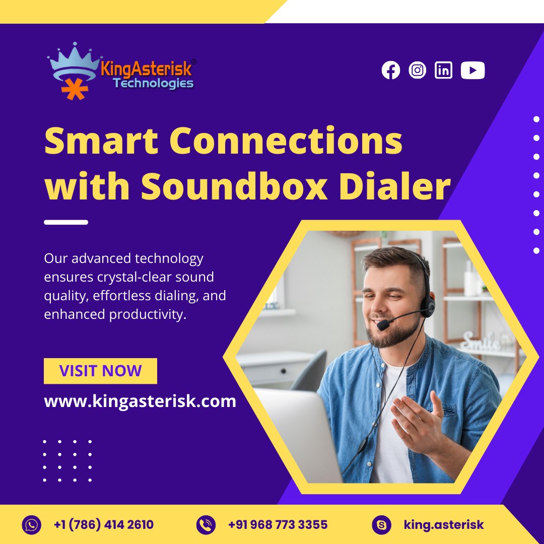 KingAsterisk's tweet photo. 🌐✨ KingAsterisk Technologies
Experience smart connections like never before with our Soundbox Dialer!
🌐 Visit us now at https://t.co/LMq2Is0QG7
📞 Contact us at +1 (786) 414 2610 or +91 968 773 3355
Connect with us on Skype: king.asterisk
#KingAsterisk #SoundboxDialer https://t.co/VSUIvSzziw