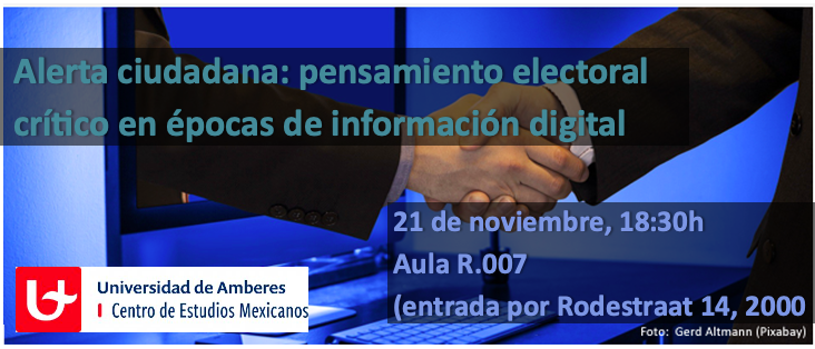 MAÑANA: democracia e internet. ¿Cómo podemos detener el tsunami de información falsa que llega por nuestros medios sociales? ¿Podemos construir diálogo más allá de los confrontamientos electorales? Inscripciones: forms.uantwerpen.be/.../catedra-de…