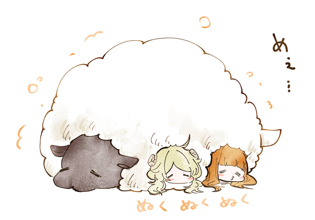 yusa kozue sheep multiple girls 2girls horns sheep horns closed eyes sleeping  illustration images