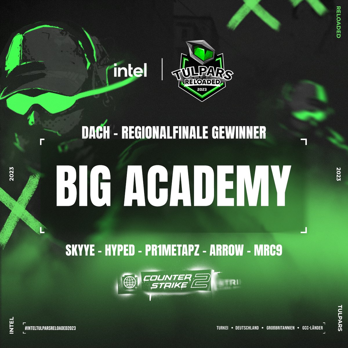 tulparnotebook's tweet photo. Wir haben einen Gewinner!🥳
@BIGCLANgg ist Ihr Gewinner des #IntelTulparsReloaded 2023 #CS2 DACH Regional Finals. Vielen Dank an alle Teams, die am Regional Final teilgenommen haben.
Bald schon geht es weiter mit dem Grand Final in İstanbul. 🇹🇷
#tulparnotebook #Intel https://t.co/6UpD4tab7Z