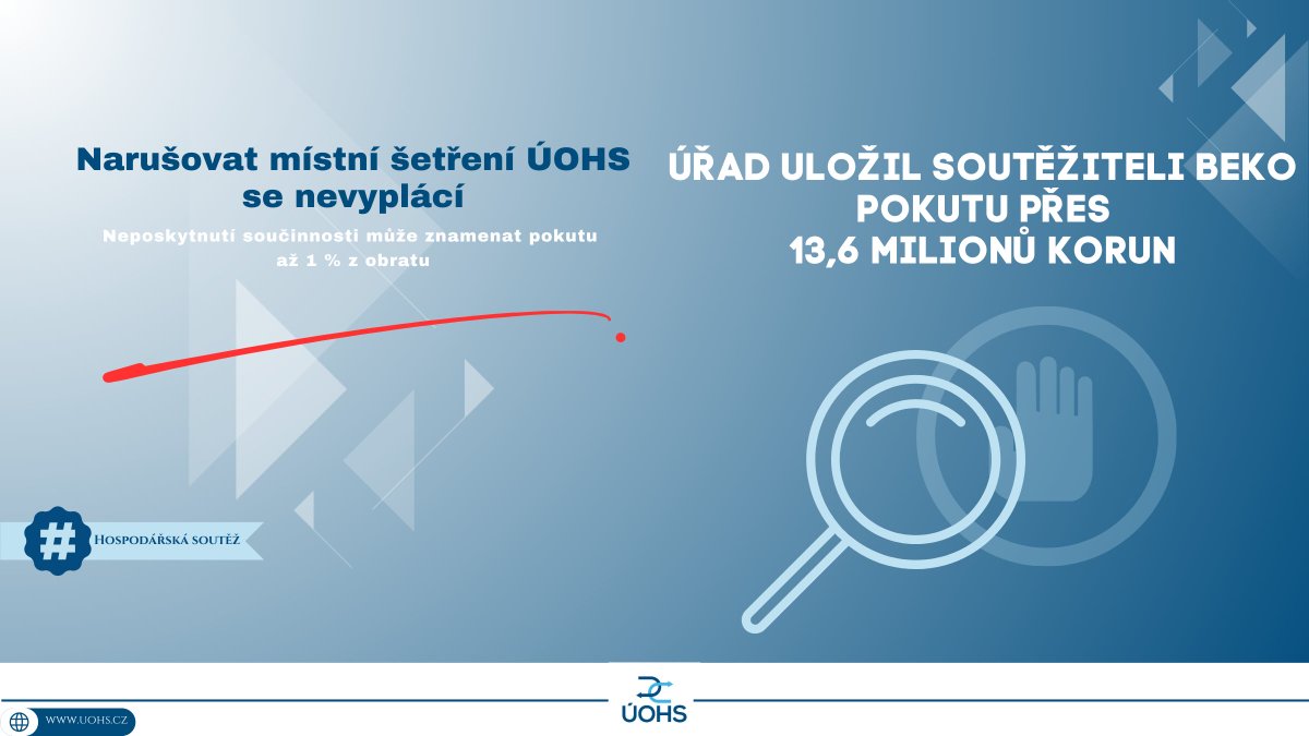 UOHS_CZ's tweet photo. #dawnraid
Místní šetření je klíčové pro úspěšné prokázání protisoutěžního jednání. Společnosti BEKO jsme za maření místního šetření uložili pokutu převyšující 13 milionů korun.
https://t.co/CpBMQ4uExu https://t.co/BHOA4slxeW