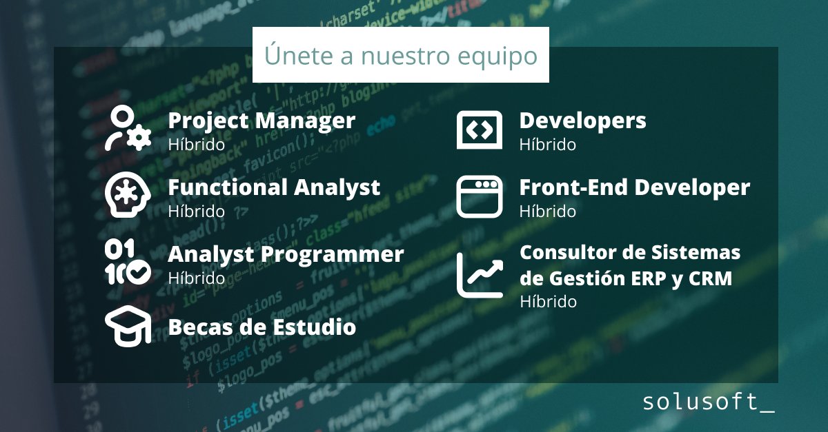 solusoft_es's tweet photo. ¡Estamos #contratando en nuestro equipo! ¿Estás buscando una nueva oportunidad en tu carrera? ¿Quieres entrar en una empresa con #conciliacion real, modelo #hibrido de trabajo y con una posición #estable? ¡Estamos esperándote!
¡Envíanos tu #CV! 👉 https://t.co/rZs0niS91u https://t.co/ILOUw7SE6h