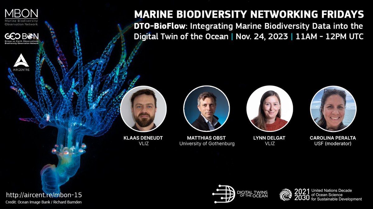 AIRCentre_org's tweet photo. THIS FRIDAY November 24, 2023, 11AM–12PM UTC: the Networking Fridays will have a special Marine Biodiversity Networking Friday session with Dr Klaas Deneudt, Matthias Obst and Lynn Delgat, on the DTO-BioFlow project. 👉 https://t.co/S14wwSOGLf https://t.co/y0corsMCMh