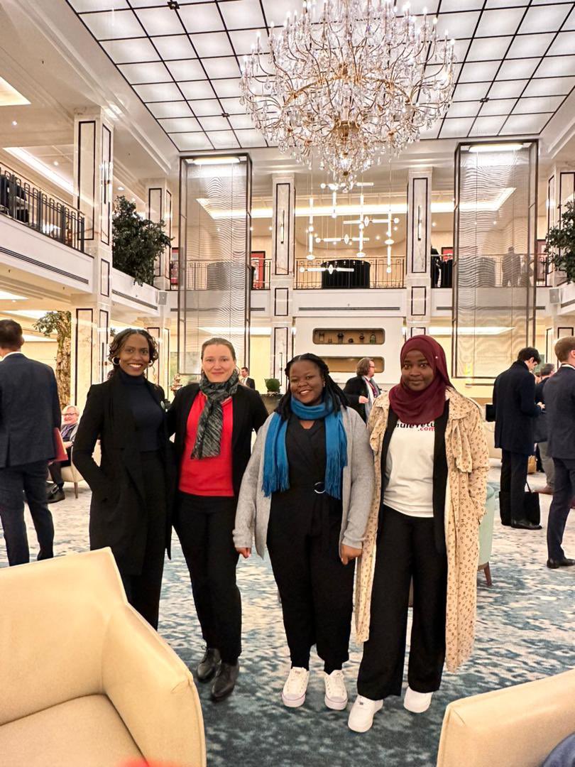 The #SheTechsTheFuture team at the G20 Investment Summit in Germany.

Posing for a photo is (L-R) Pearl from Kolaborate, Uta from GIZ/BDI, Cynthia from StartHub Africa and Nasra from Shule Yetu.