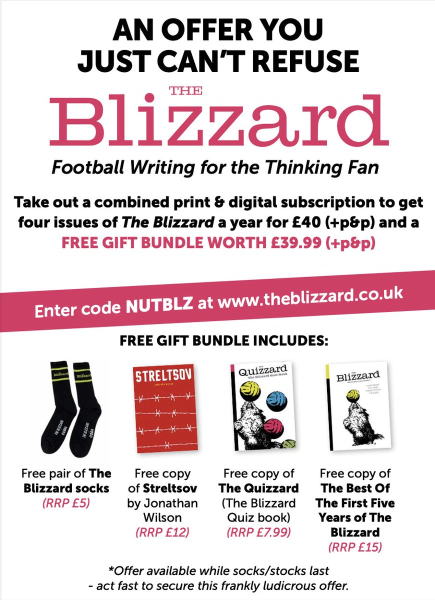 What better gift this year than some of the very best football writing around. <a href="/blzzrd/">The Blizzard</a> gift boxes >>>> Lynx.