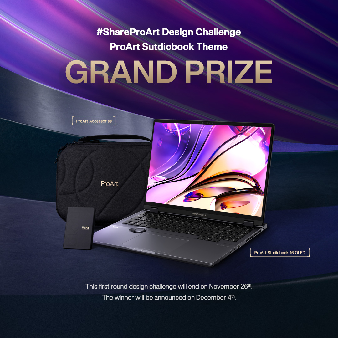 The first round of #ShareProArt Design Challenge is wrapping up on Nov. 26th! The grand prize winner gets to take home the latest #ProArt #Studiobook 16 OLED laptop.🎁💻 Don't miss this final opportunity to showcase your creativity ! 👉More details: asus.click/ShareProArt