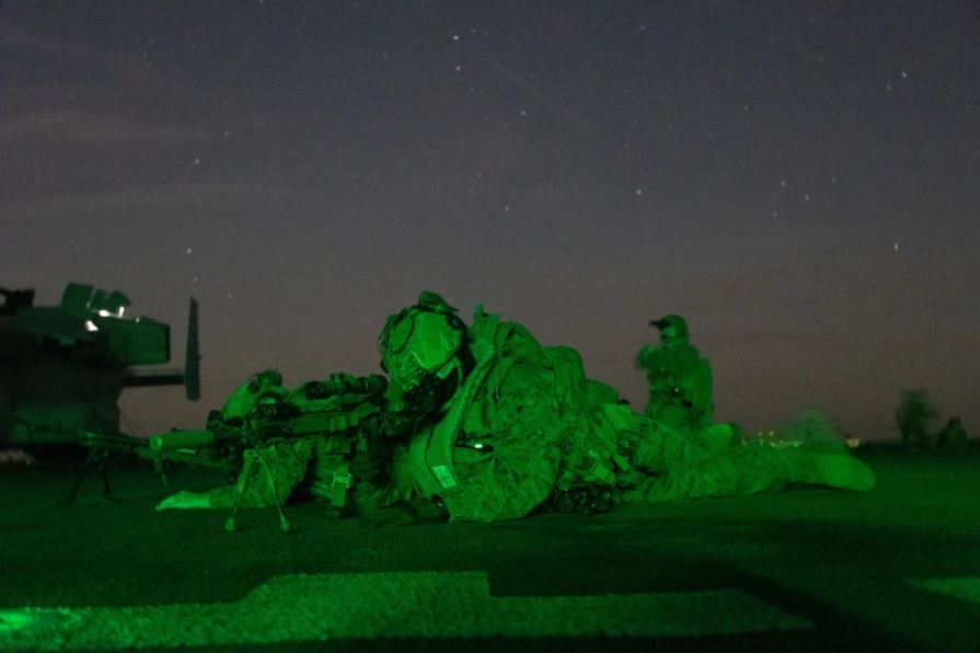 iimefmarines's tweet photo. A Marine with @26MEU prepares his gear prior to executing a TRAP rehearsal on the flight deck of the USS Mesa Verde. The 26th MEU, under the command and control of Task Force 61/2, is on a scheduled deployment in the U.S. Naval Forces Europe area of operations. @USMC https://t.co/iZTNXXxibs