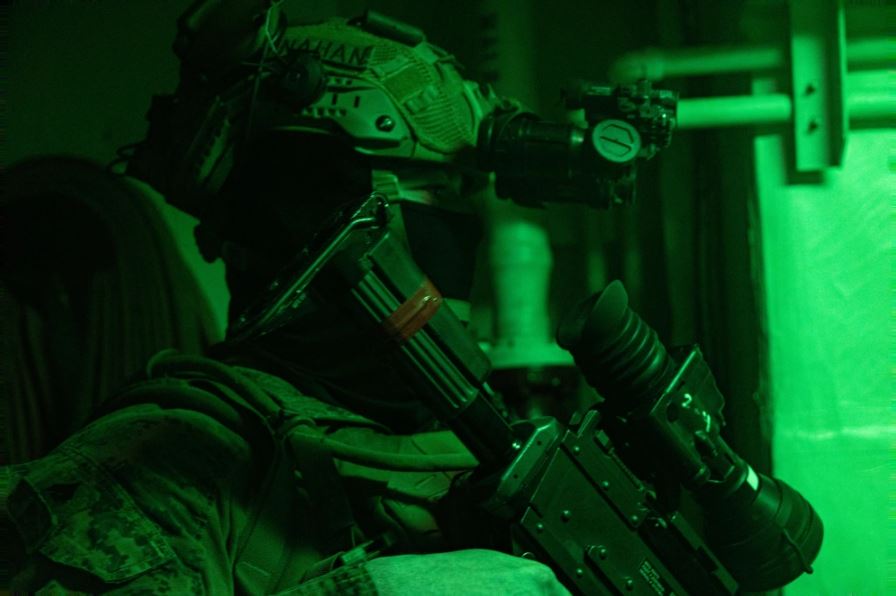 A Marine with @26MEU prepares his gear prior to executing a TRAP rehearsal on the flight deck of the USS Mesa Verde. The 26th MEU, under the command and control of Task Force 61/2, is on a scheduled deployment in the U.S. Naval Forces Europe area of operations. @USMC