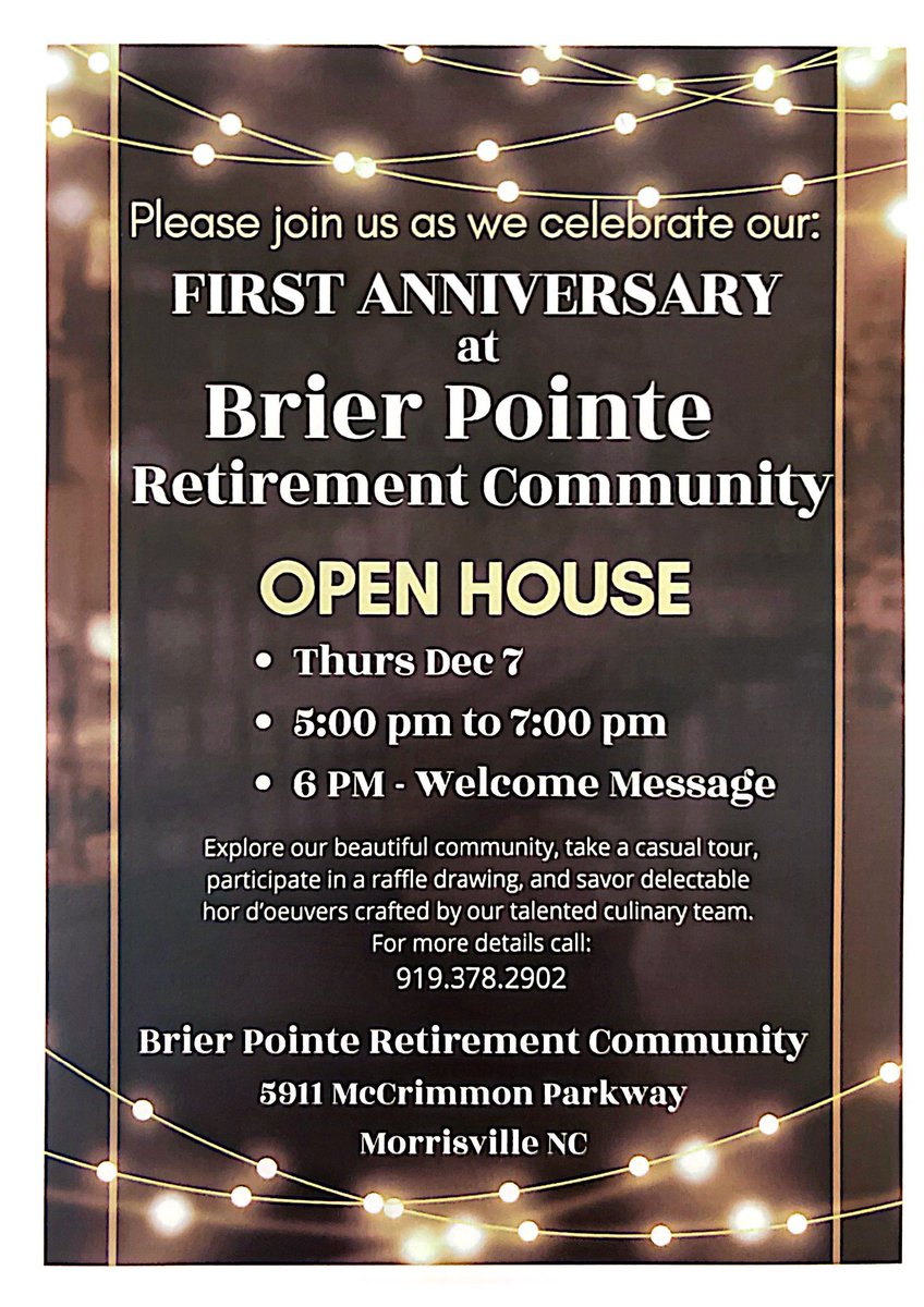 Join Brier Pointe Retirement Community on December 7 for an open house!