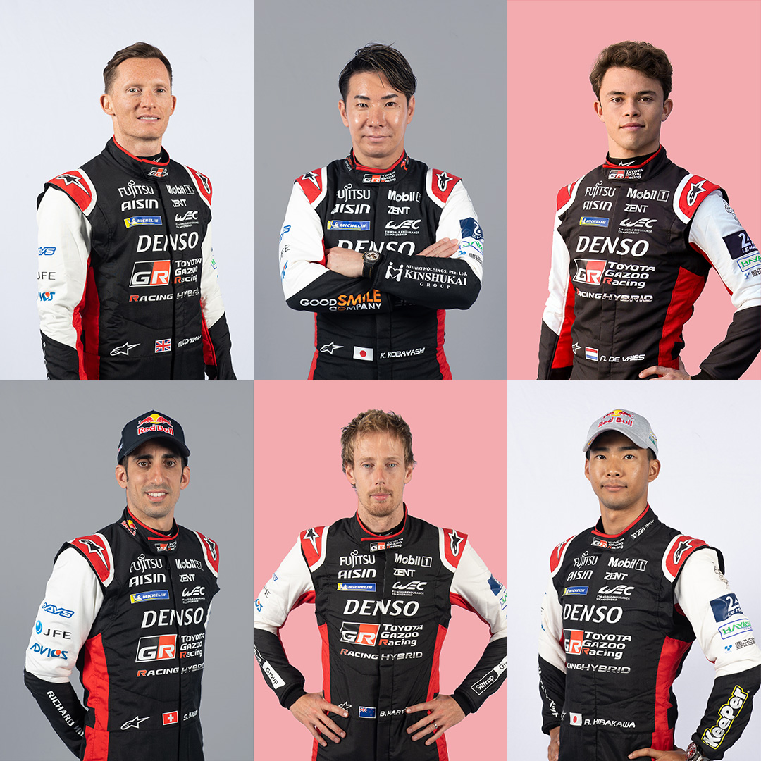 Our class of 2024. Ready to defend the #WEC Manufacturers’ and Drivers’ titles #7: @Mikeconway26 @kamui_kobayashi @nyckdevries #8: @Sebastien_buemi @BrendonHartley @ryohirakawa #ToyotaGazooRacing #GoHyper #GR010HYBRID @FIAWEC #PushingTheLimitsForBetter #LeMans24