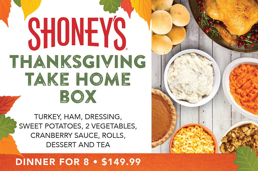 ShoneysEastTN's tweet photo. LAST DAY TO ORDER AHEAD! Don't cook on Thanksgiving.🍽️🍗 Order Shoney's Thanksgiving Take Home Box! Order ahead to pick up our delicious, home-style food for all your loved ones.  #ThanksgivingTakeHomeBox #FamilyRestaurant #HomeStyleFood #Thanksgiving #LovedOnes #Food https://t.co/GLnFkRAQSv