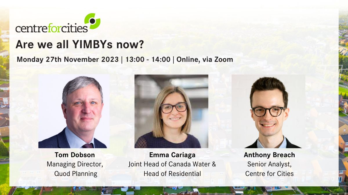 Next Monday at 13:00 - Are we all YIMBYs now? Featuring: 🗣️ @tomdobbo @Quodplanning 🗣️ @emmacariaga @BritishLandPLC 🗣️ @AntBreach @CentreforCities Register here: us02web.zoom.us/webinar/regist…