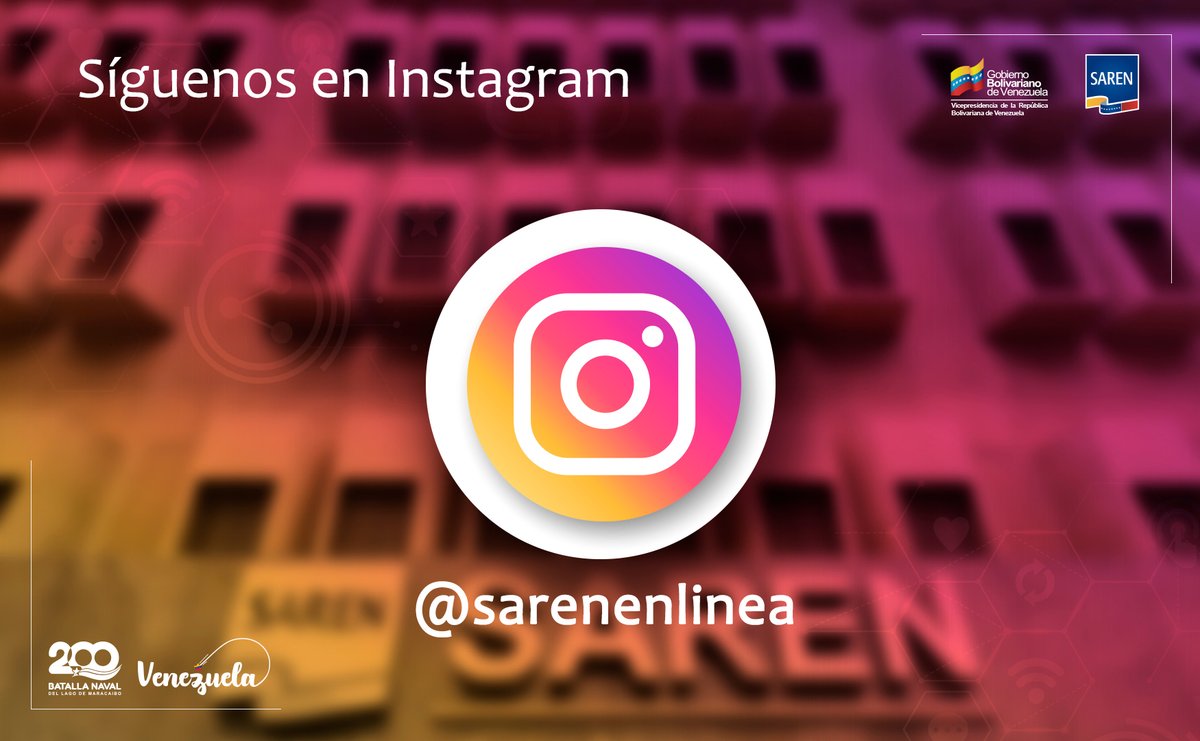Nos encontramos en #Instagram como:

“sarenenlinea”

¡Síguenos y encontrarás más información!

#20Nov
#ExitosoSimulacroPorVenezuela